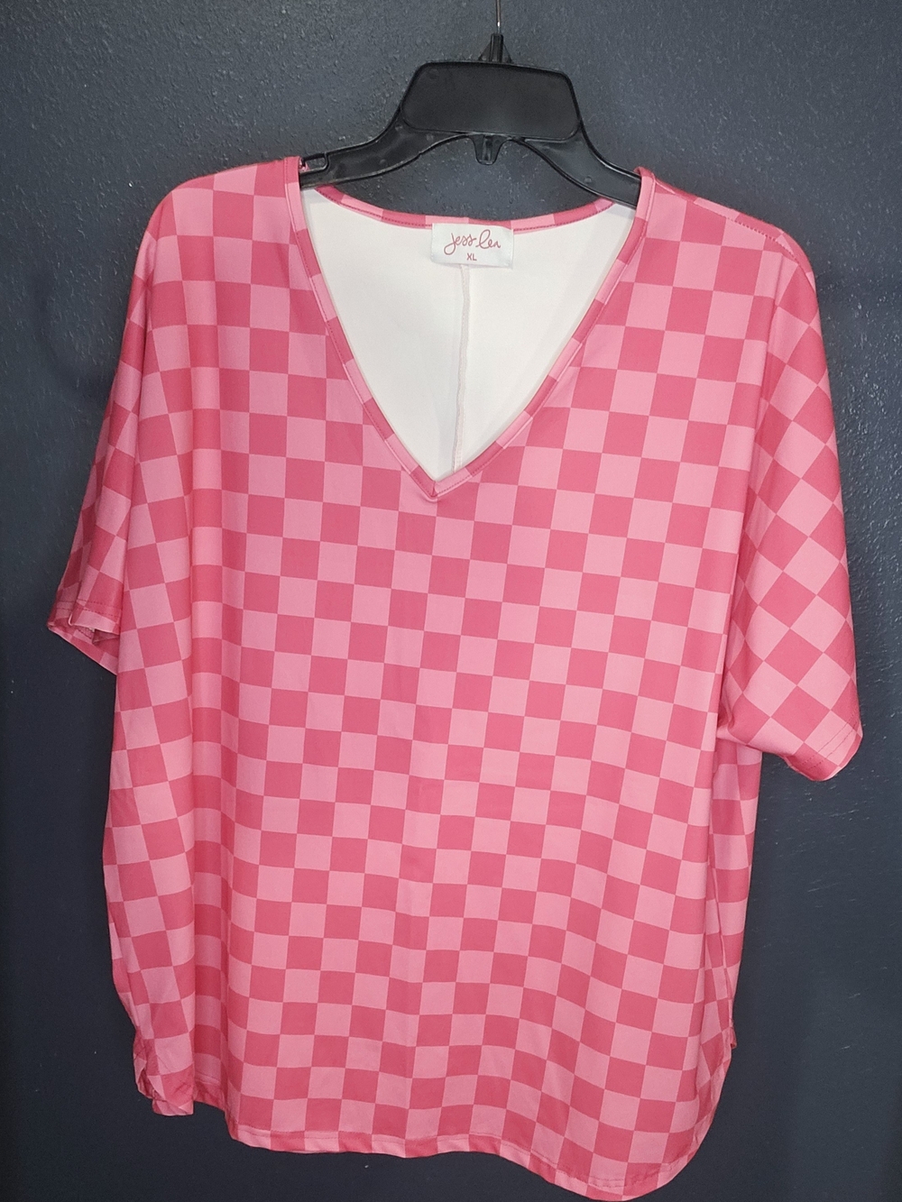 Jess Lea Pink Checkered V-Neck Women's Top